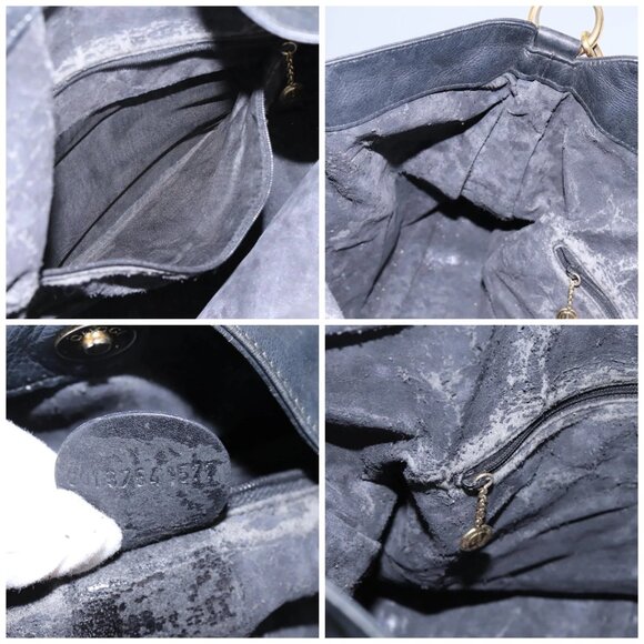 GUCCI Bamboo Shoulder Bag Leather 2way Black Gold - Picture 15 of 16